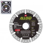 Диск алмазный УНИВЕРСАЛЬНЫЙ (БЕТОН, ПЛИТКА, МРАМОР, ГРАНИТ, МЕДЬ, АЛЮМИНИЙ, МЕТАЛЛ), 125*22,23мм, ПРОФИ, Alloid Pro (DS-20125)
