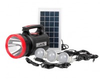 Фонарь ручной 1 LED 5 Вт + 22 SMD, 6 функций, солнечная панель, 3 выносные LED-лампы (кабель 3 м), радио, зарядка гаджетов, слот