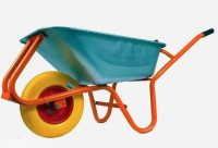 Тачка строительная, одноколесная, полиуритан колесо 4x8, корыто оцинк. 85л, рама оранжевая, DROGO