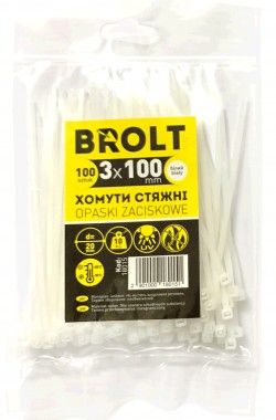 Brolt Хомут нейлон 2,5х300мм (3x300), 100шт белый BROLT - Картинка 1